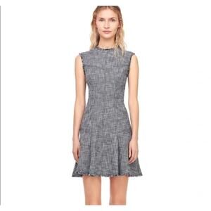 Rebecca Taylor Fitted Tweed Frayed trim Sleeveless Lined Mini Dress Women's Sz 8
